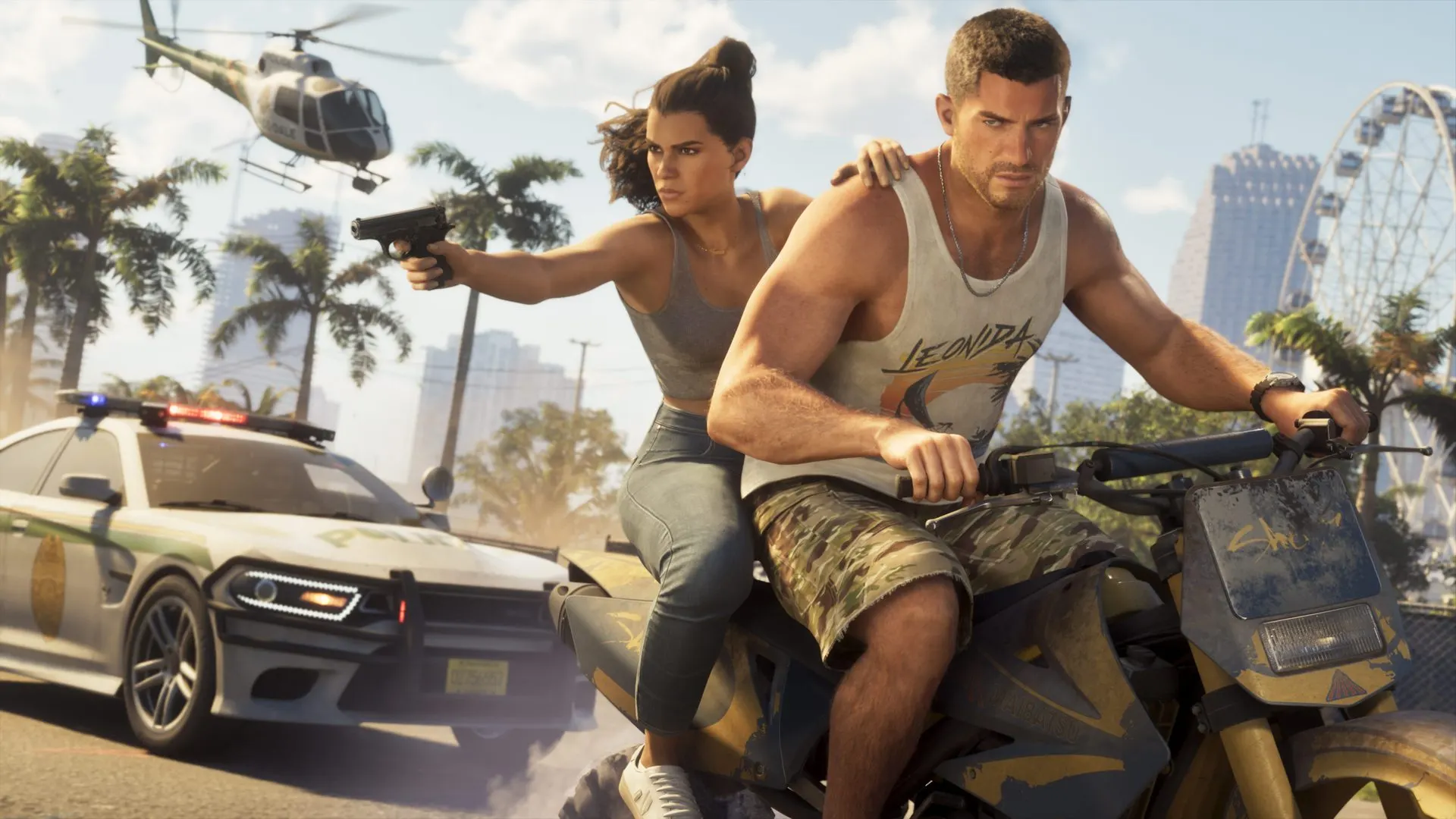 Jason and Lucia on a motorbike chased by police in GTA 6