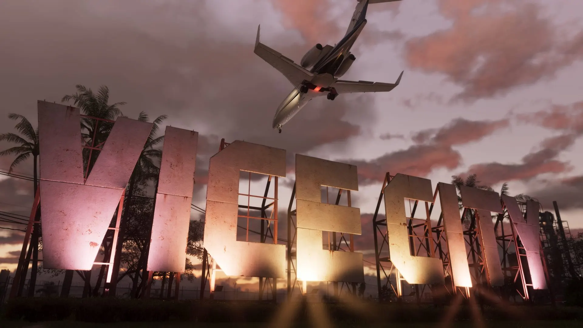 Le panneau Vice City survolé par un avion dans GTA 6