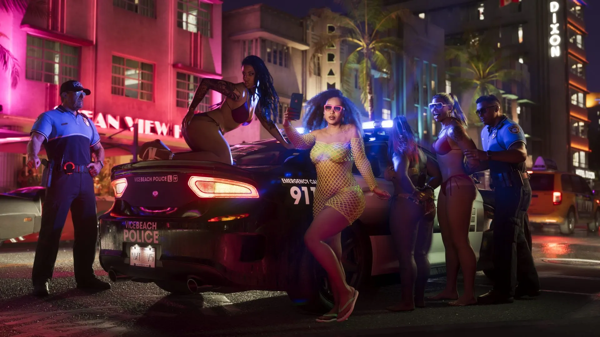 Contrôle de police nocturne à Vice City dans GTA 6